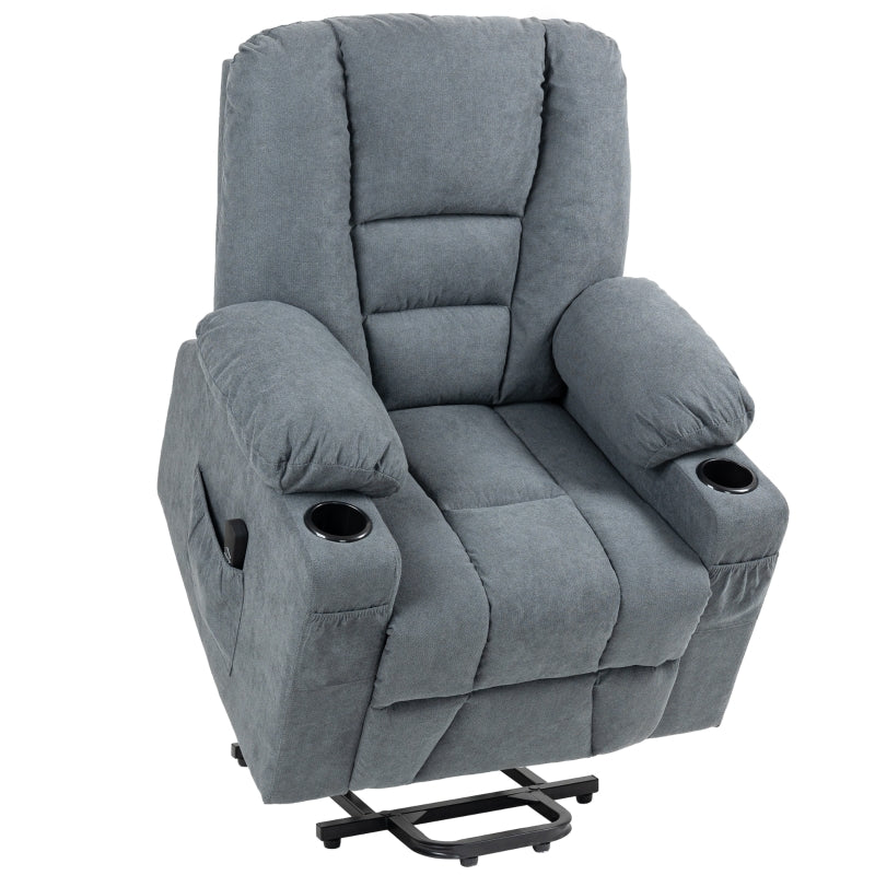 Oversized Riser and Recliner Chair, Fabric Upholstered Lift Chair with Remote Control and Cup Holder, Grey