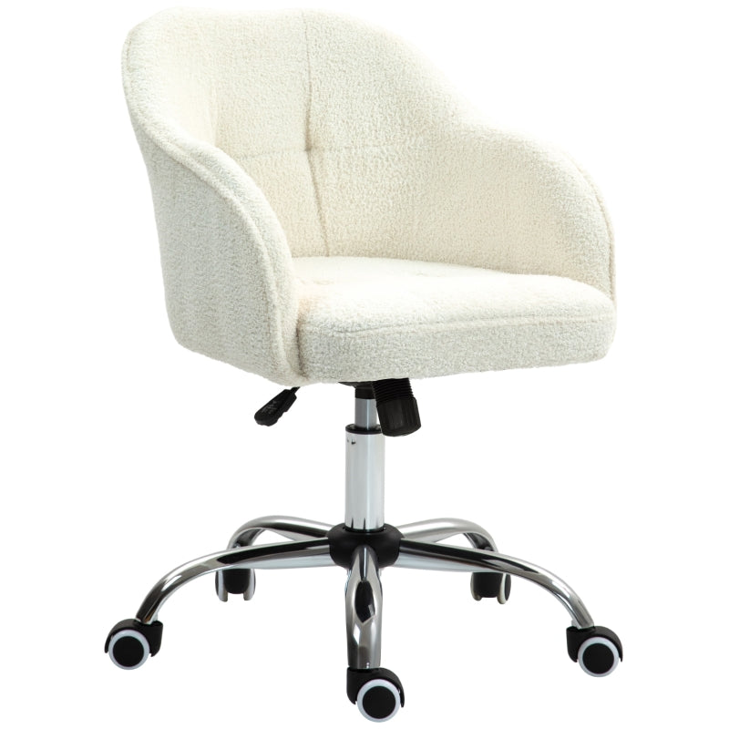 Home office chair, ergonomic desk chair, swivel, height adjustable, rocking function, teddy velvet, cream white