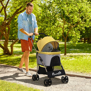 Dog Stroller, Foldable 2-in-1, 4 Wheels, Oxford Fabric, Yellow