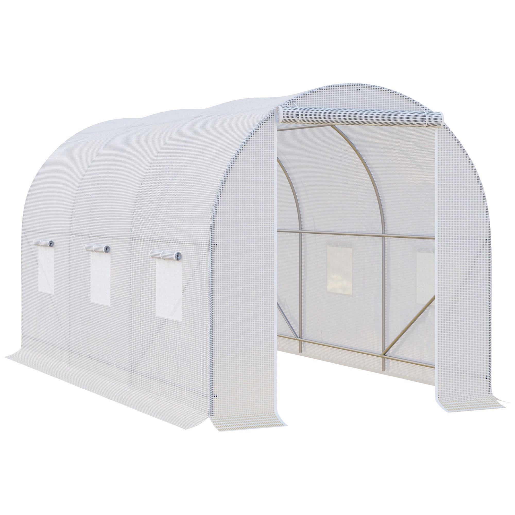 Polytunnel Greenhouse, 3.5 x 2 x 2 m Walk-in with Mesh Windows, Galvanised Steel, White