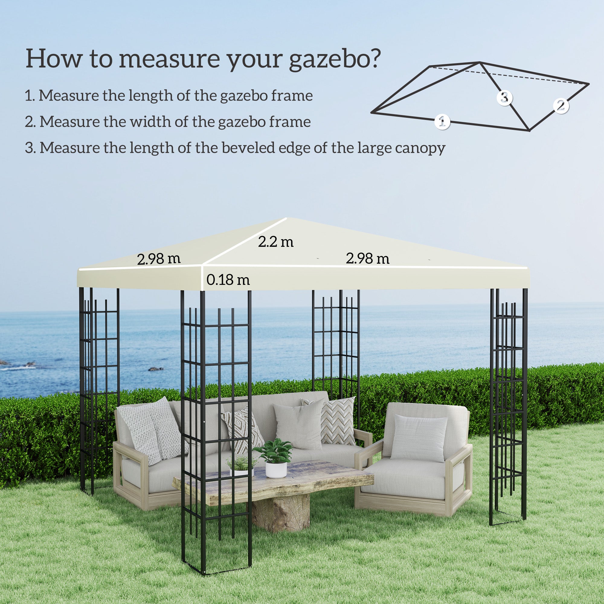 Gazebo Frame Replacement, 3 x 3(m), Cream
