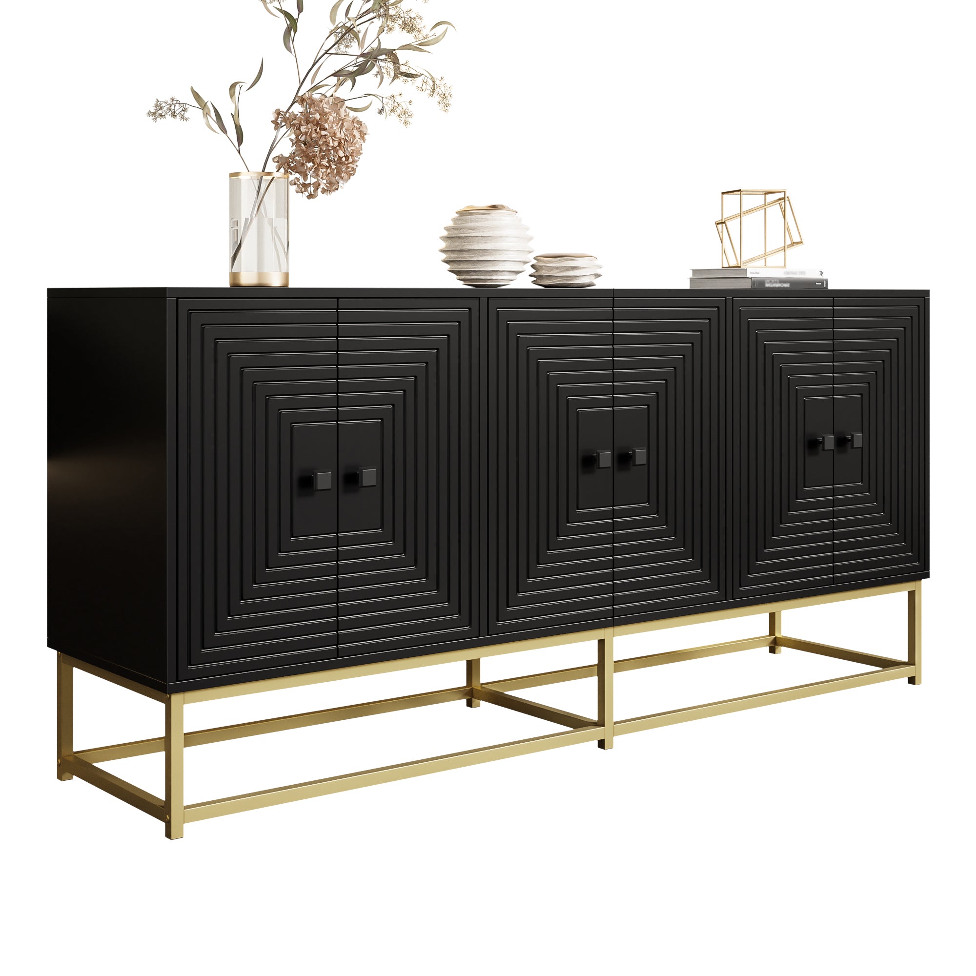 Storage Cabinet Sideboard with 3 Double Doors, Large Storage, Matte Black