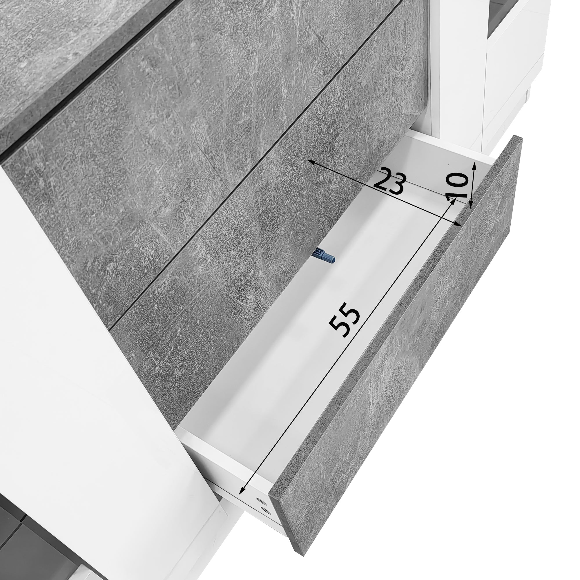 Sideboard, 2 Doors 3 Drawers LED Lighting, High-Gloss White & Grey Marble