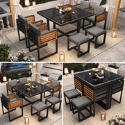 Garden Furniture Set with 6 Chairs and Table, Glass Tabletop
