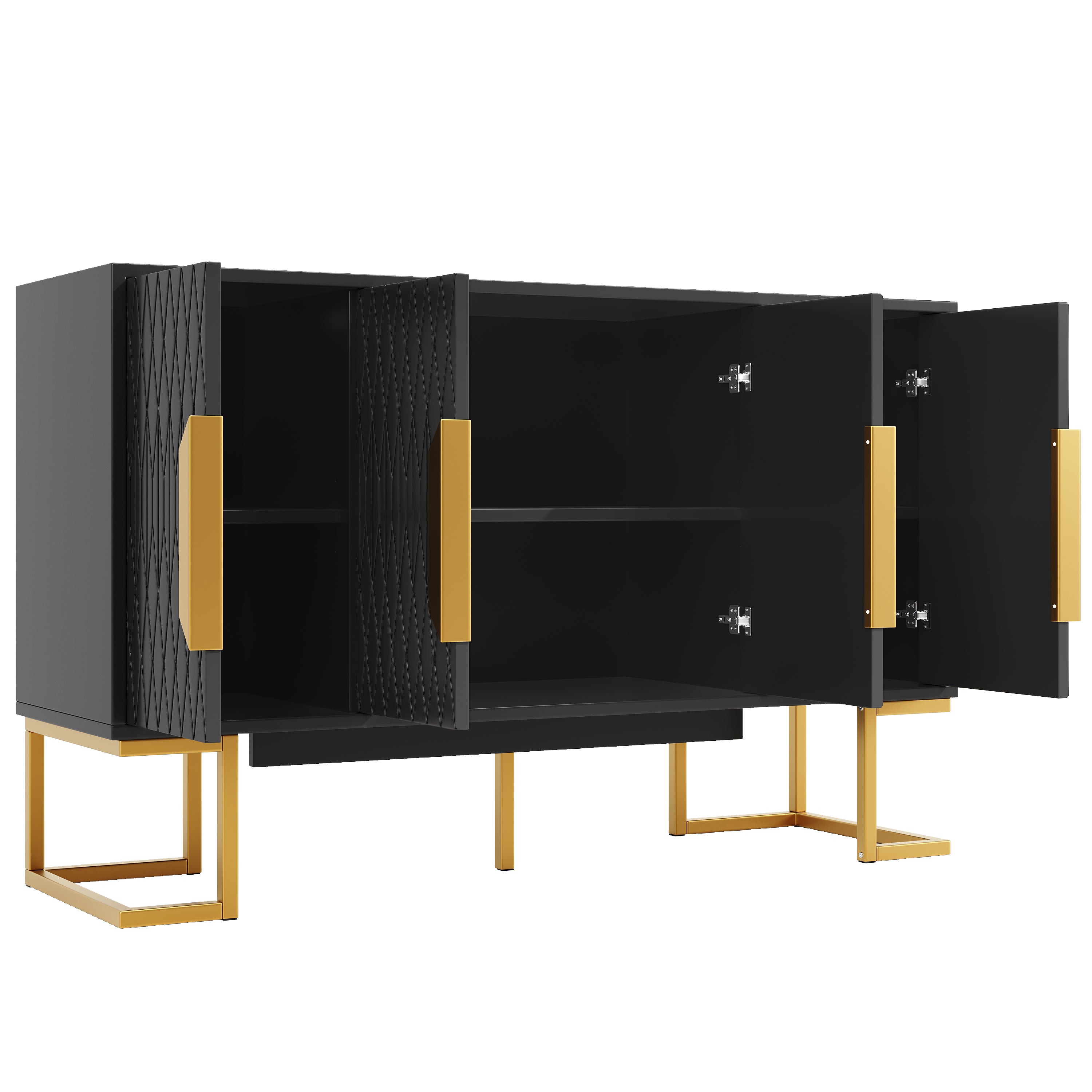 Modern Side Cabinet 140x40x80cm 4 Doors Adjustable Shelves - Blue/Black