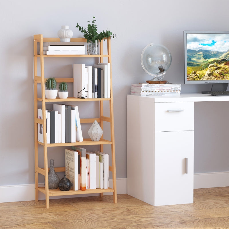 Ladder Bookcase, 4-Tier Bamboo Top, Natural