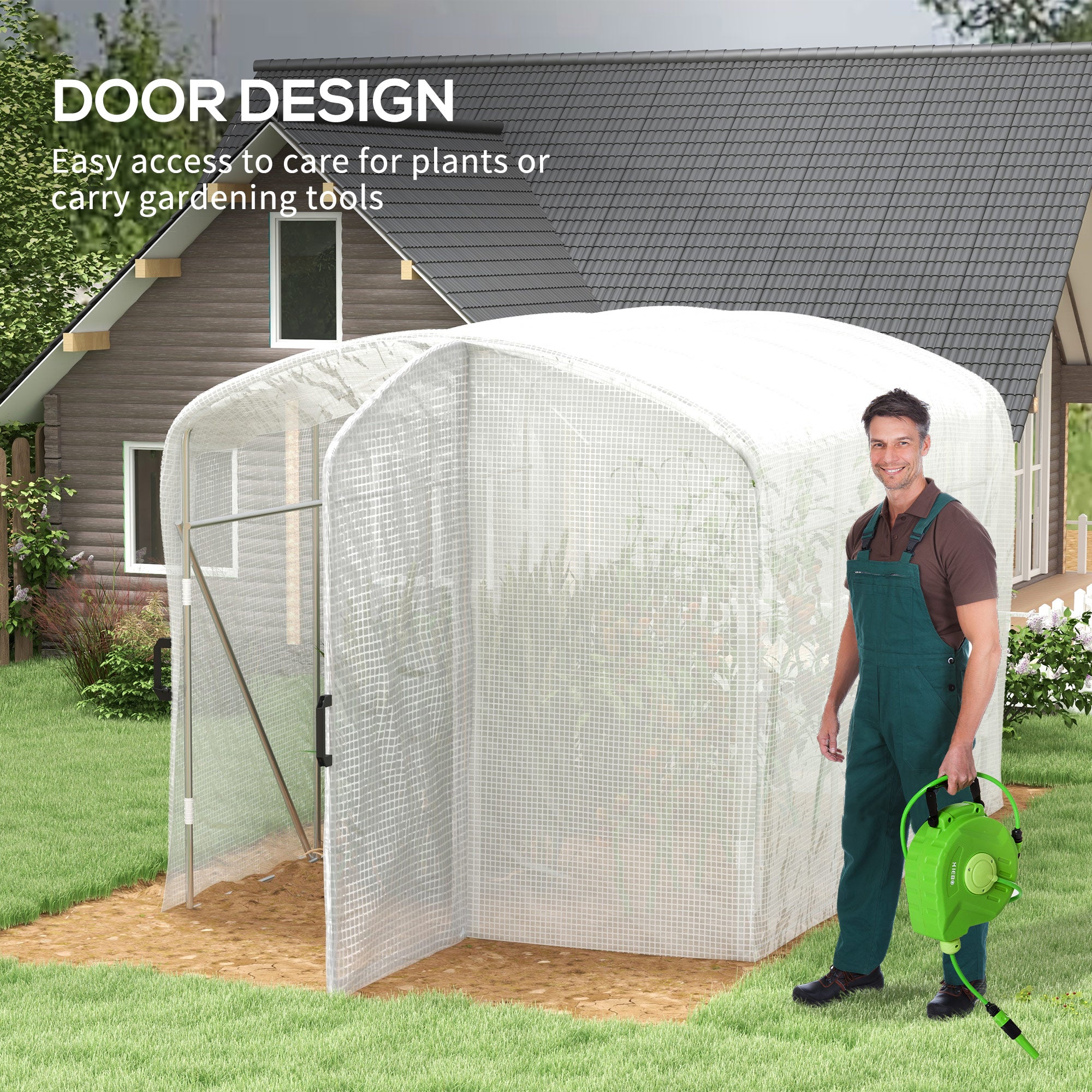 Polytunnel Greenhouse Walk-in Grow House, Door, Galvanised Steel Frame, 2 x 3 x 2m, White