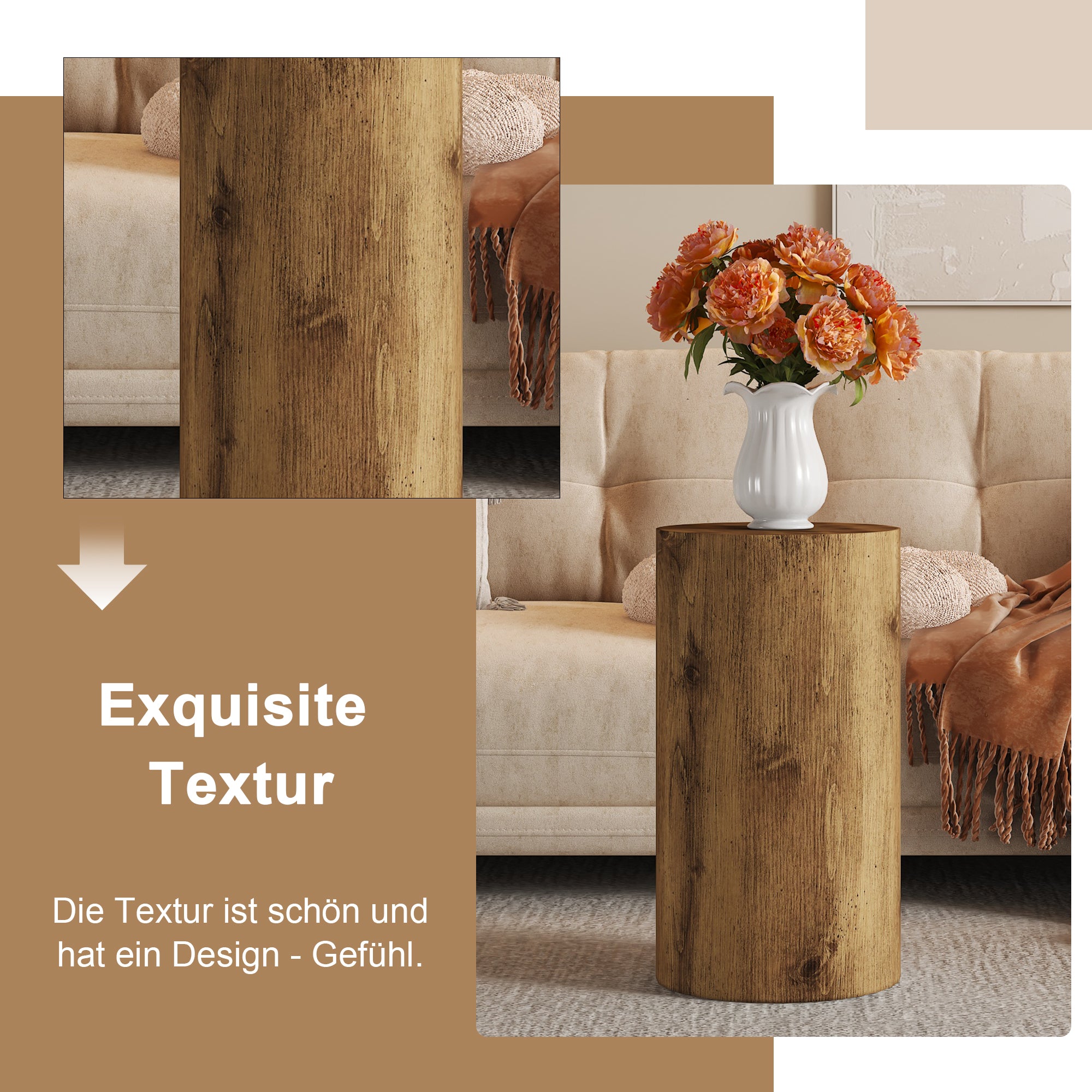 Round Coffee Table Small Side Table 30cm Diameter - Wood Look MDF