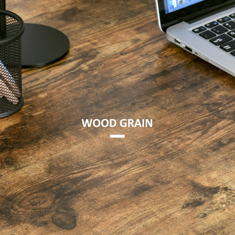 Computer Desk 100cm Storage 2 Tier Shelves Steel Frame Rustic Brown