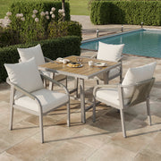 Garden Dining Set for 4 People with 1 Table and 4 Chairs, Woven Rope Design, Khaki and Beige