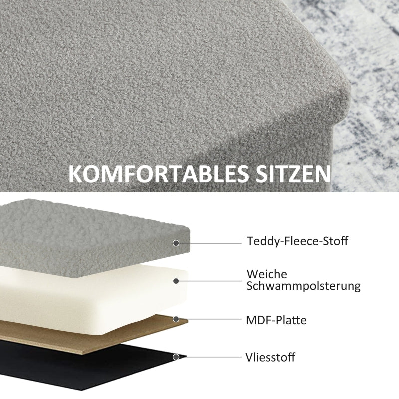 Storage Ottoman Bench with Storage Space and Lid, Light Grey