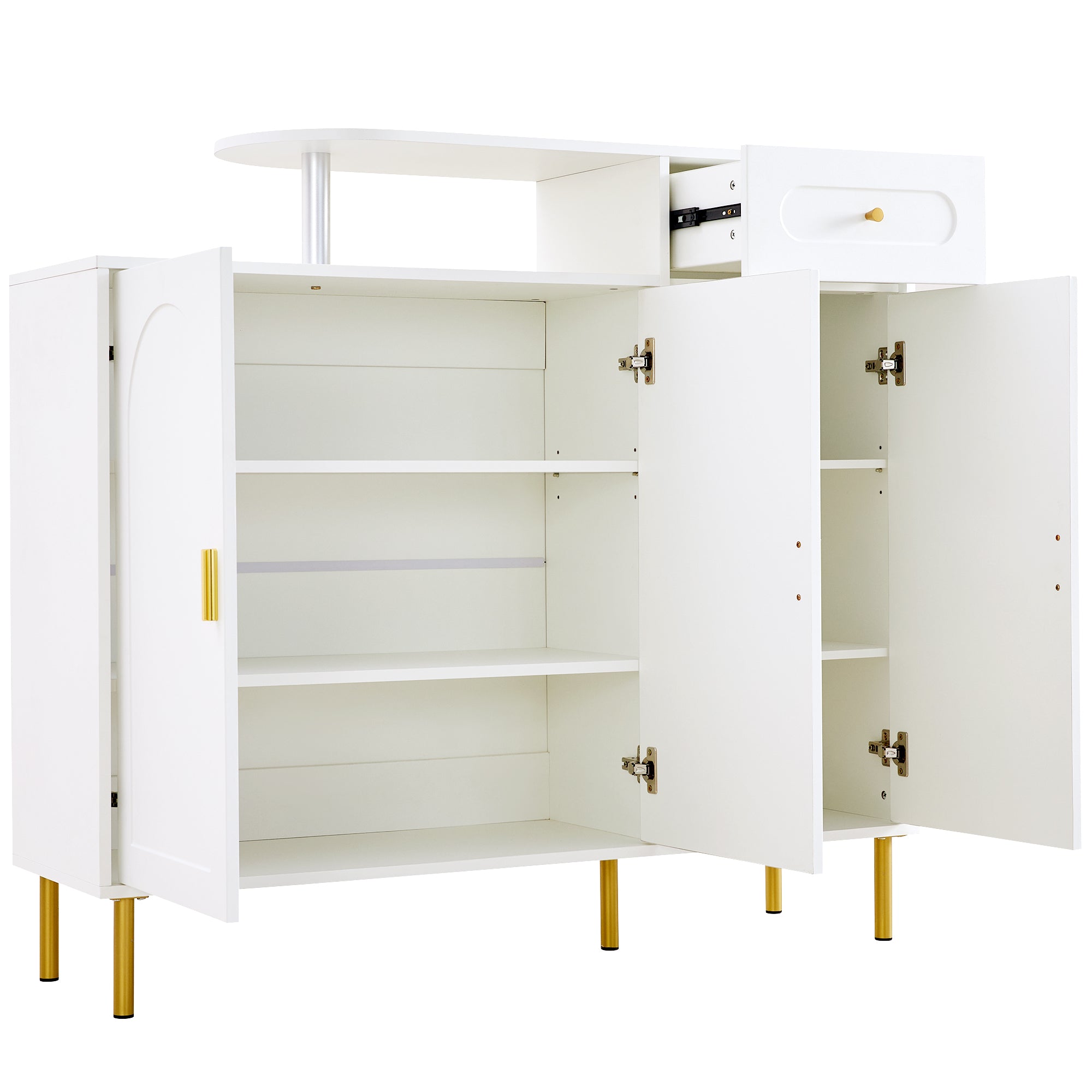 Chest of Drawers with Metal Handles, 1 Drawer, 3 Doors, on Metal Feet, White