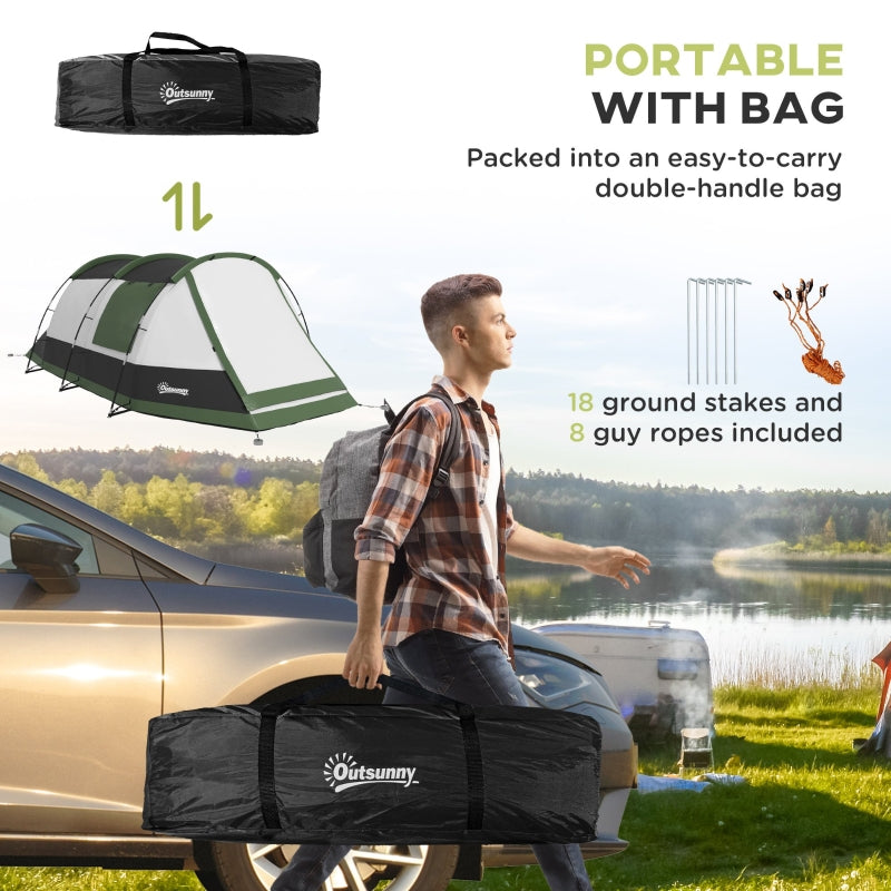 Three-Man Camping Tent Two Rooms and Porch Green