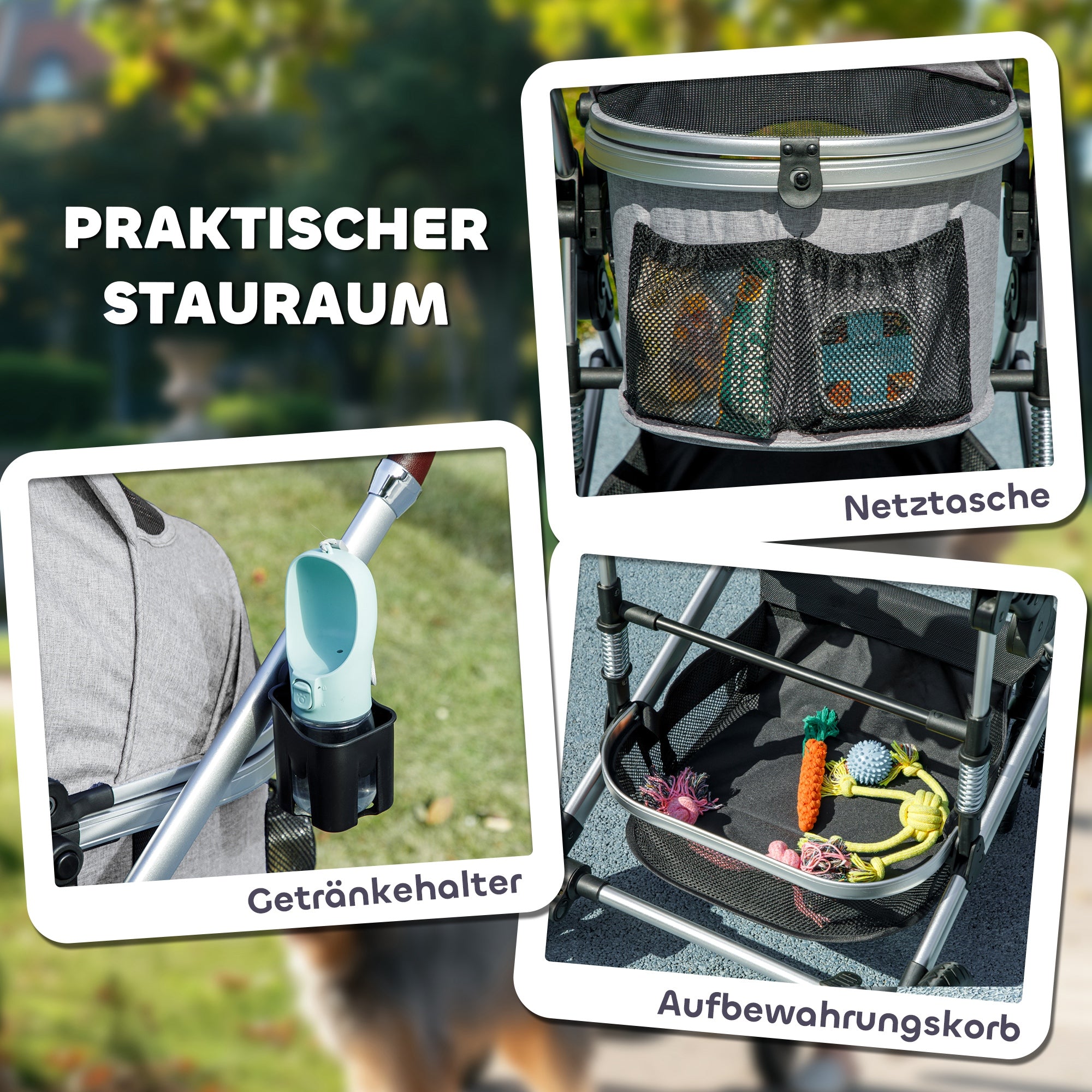 Dog Stroller 3-in-1 Foldable 10 kg Light Grey