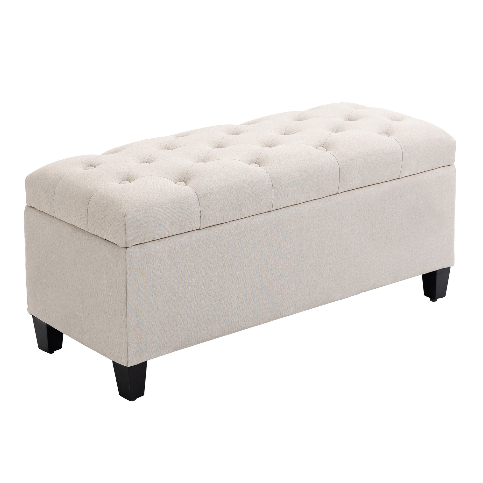 Upholstered bench with storage, chest bench, linen-like polyester cream white