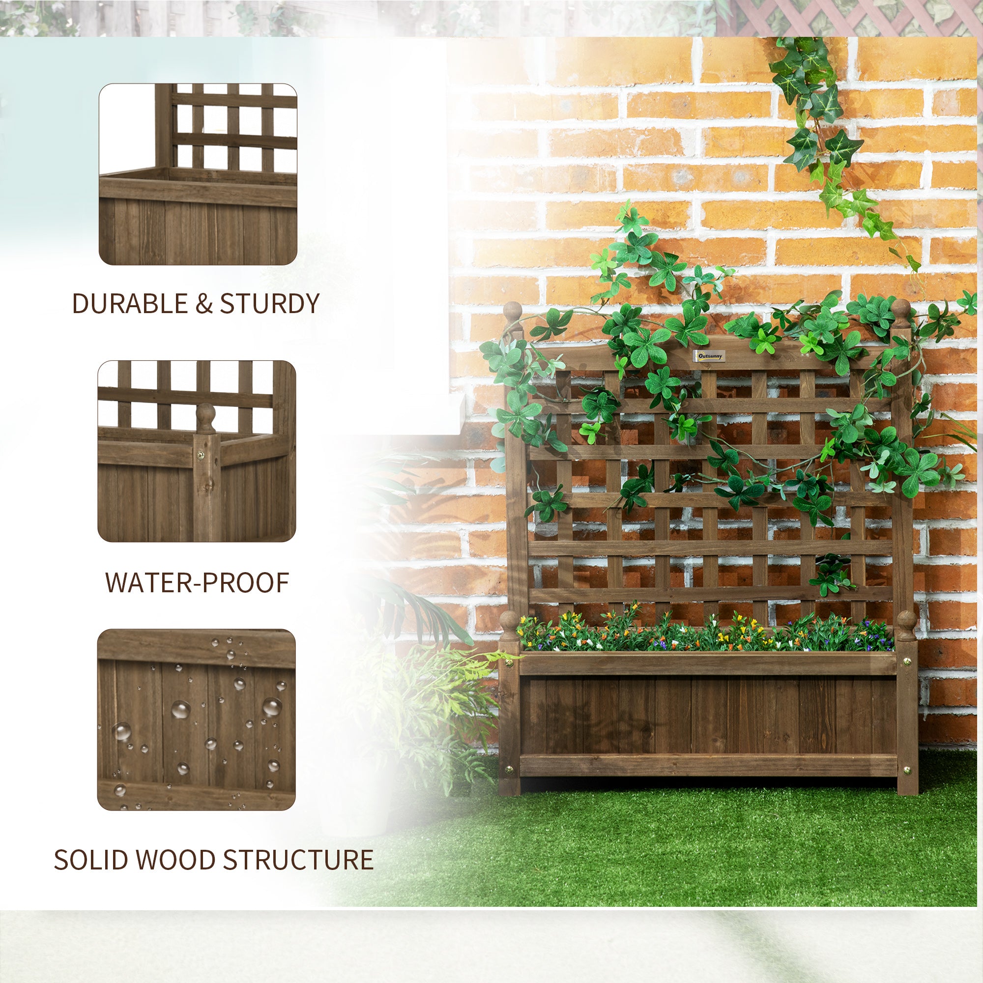 Garden Planters Trellis Raised Bed Wood Brown