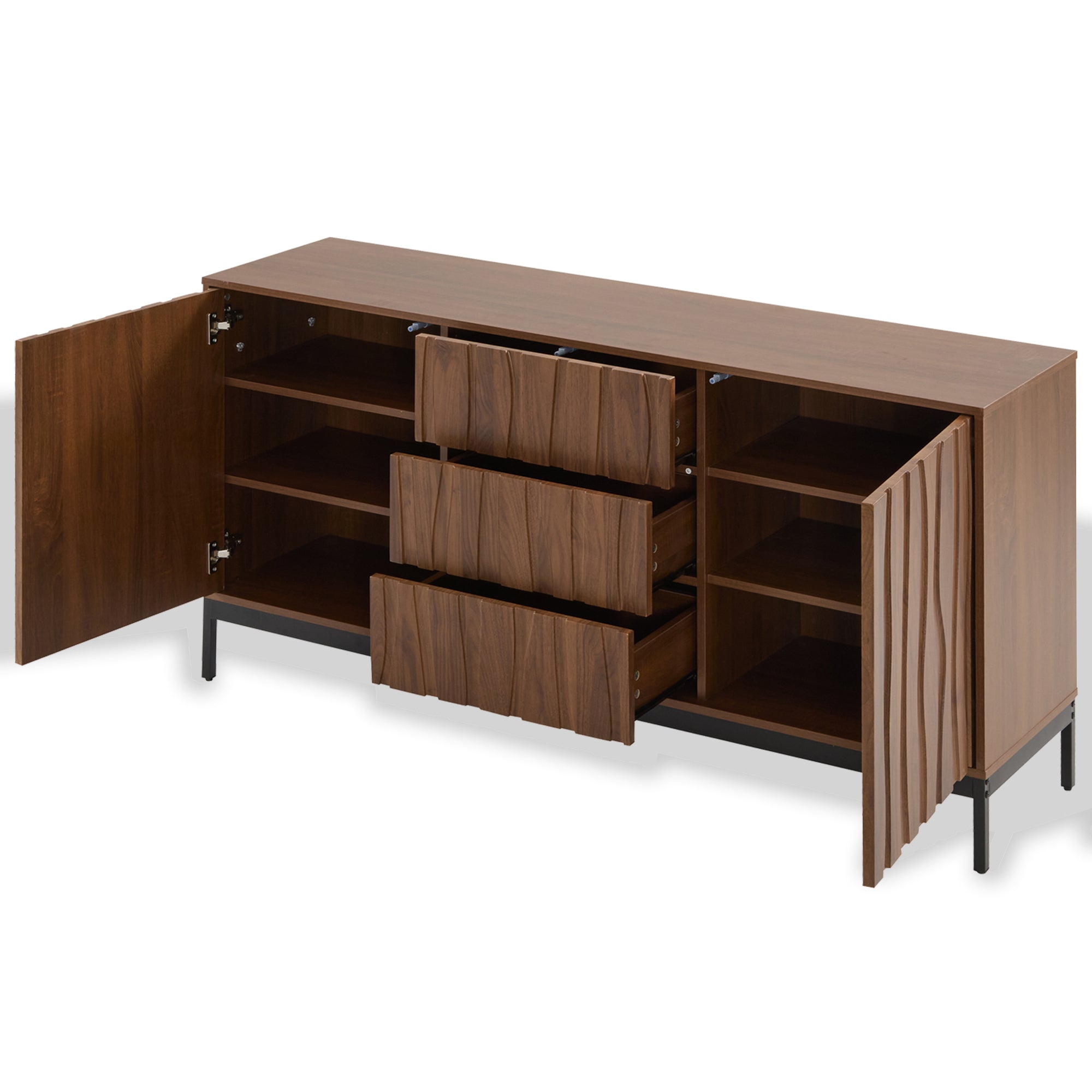 Sideboard 150cm with 3 Drawers and One-Piece Cutout, Dark Grained Oak