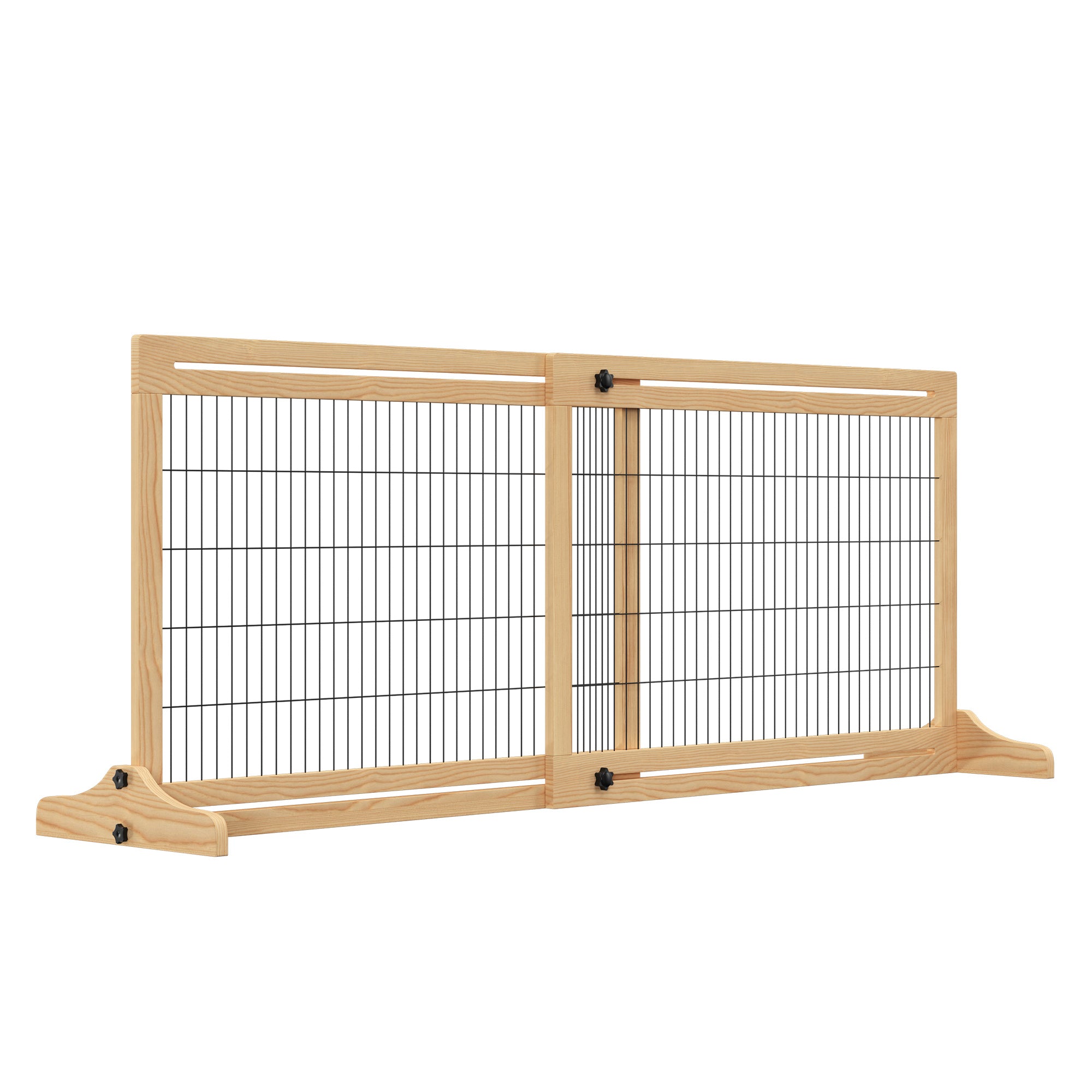 Dog Gate Door, Set of 2 Freestanding Flexible 104-183cm, Pine Wood Natural Color