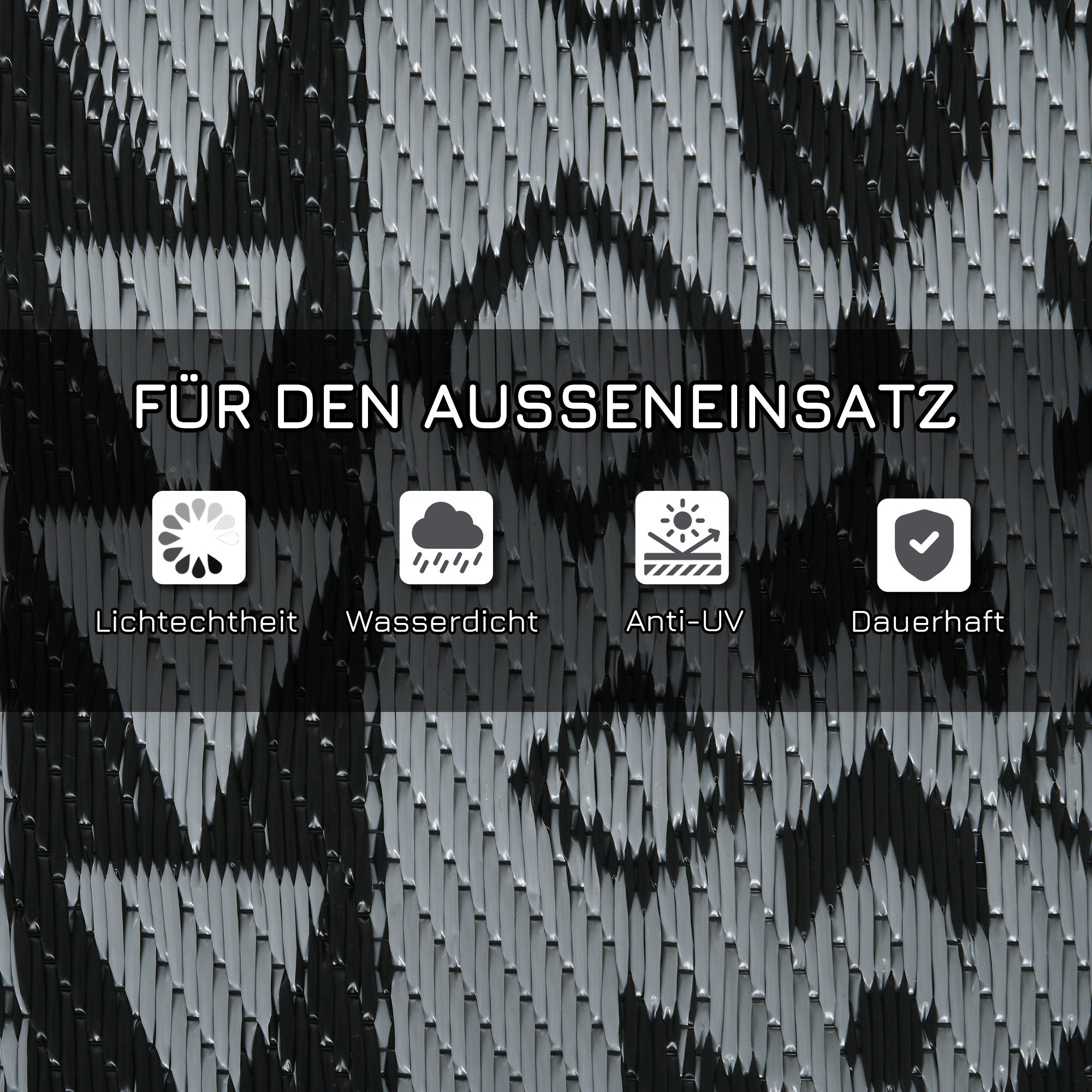 Outdoor Balcony Rug, Waterproof Geometric Eco-Friendly, Black+Grey