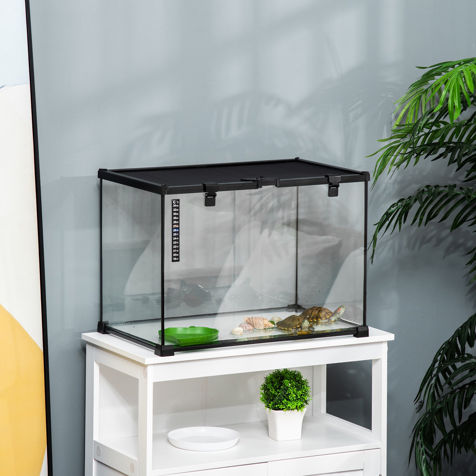Terrarium, Glass Feeding Box for Reptiles, Metal