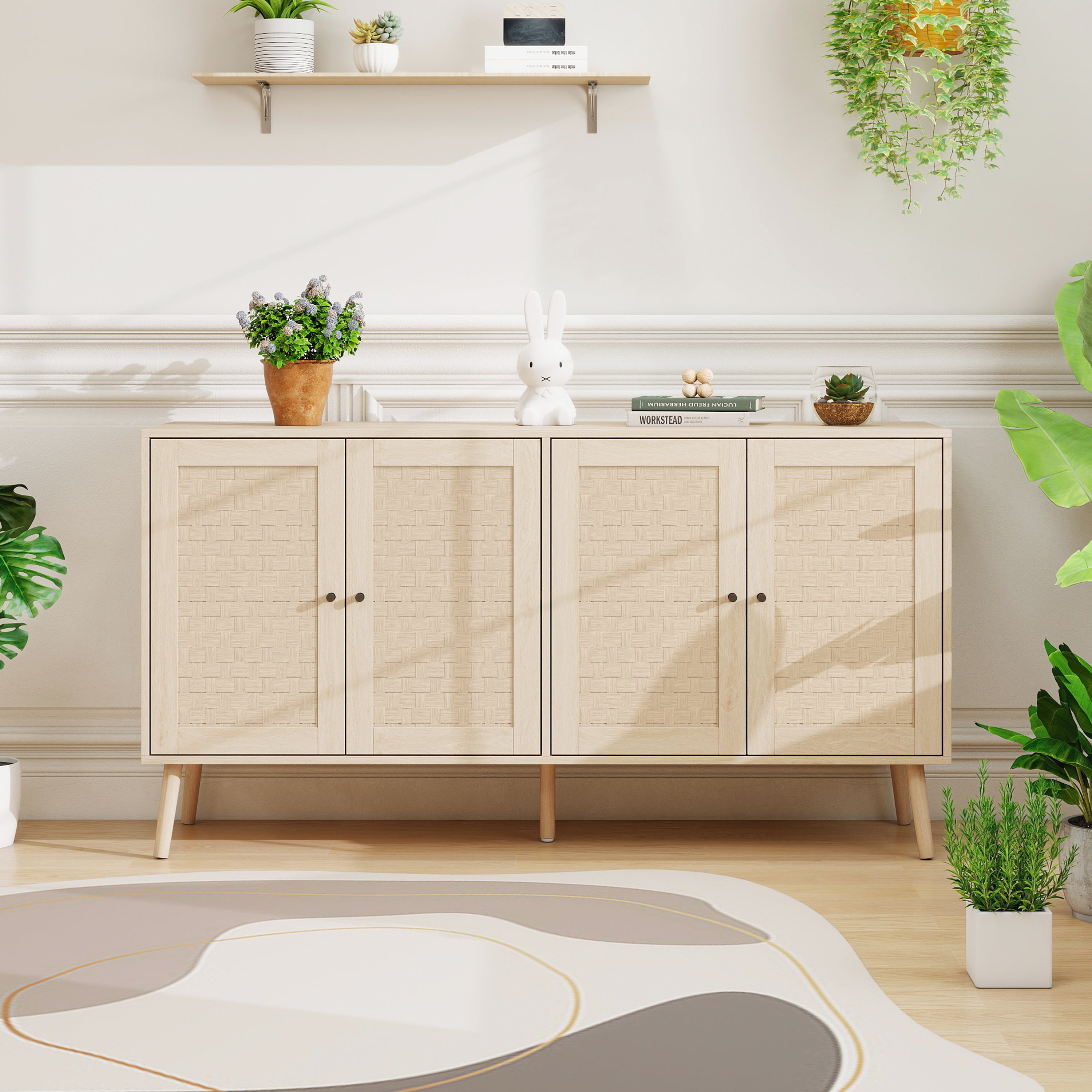 Sideboard 4 Doors Unique Wave Pattern 150x40x80cm - Wood Look