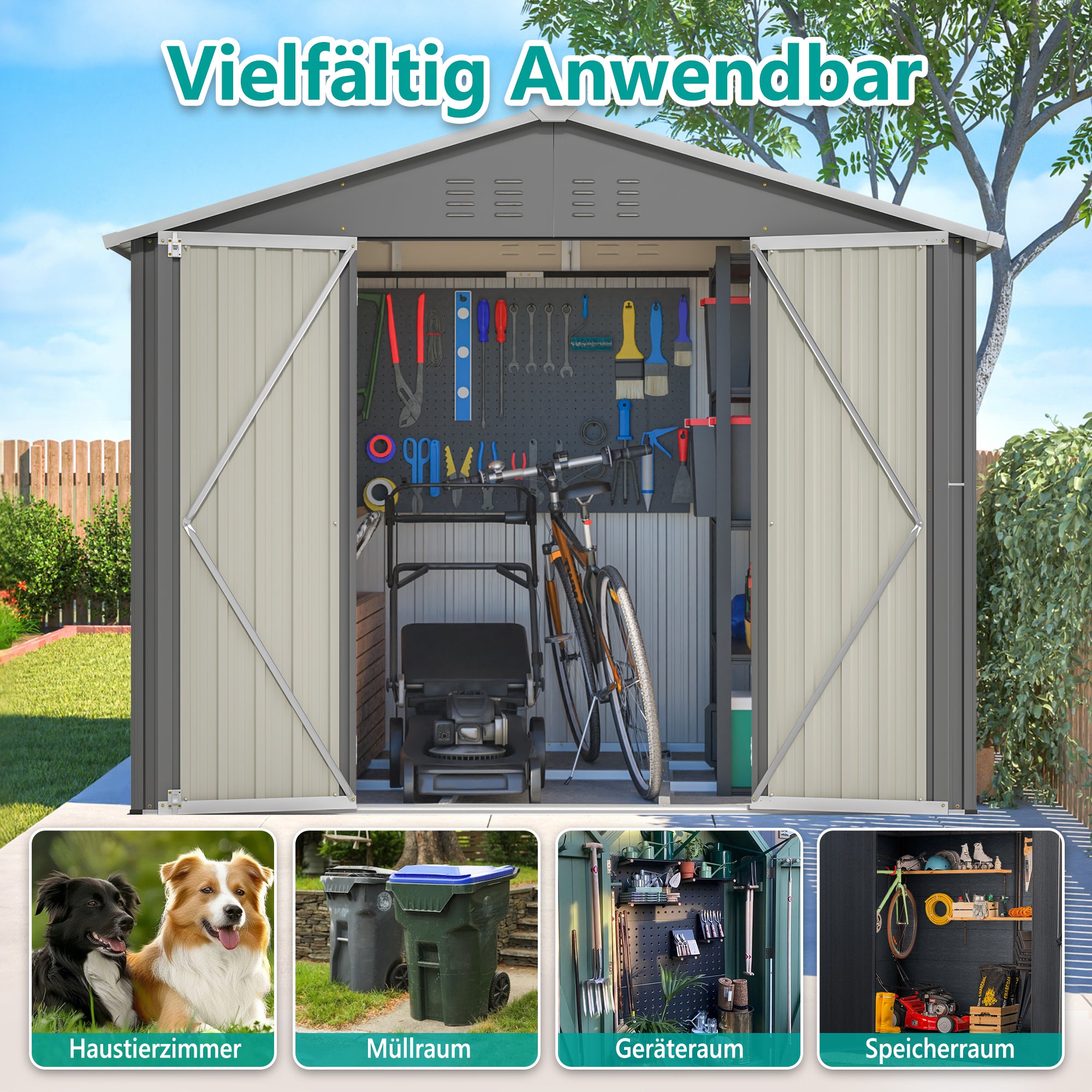 Metal Tool Shed, 8x6FT Folding Door, Anthracite Grey