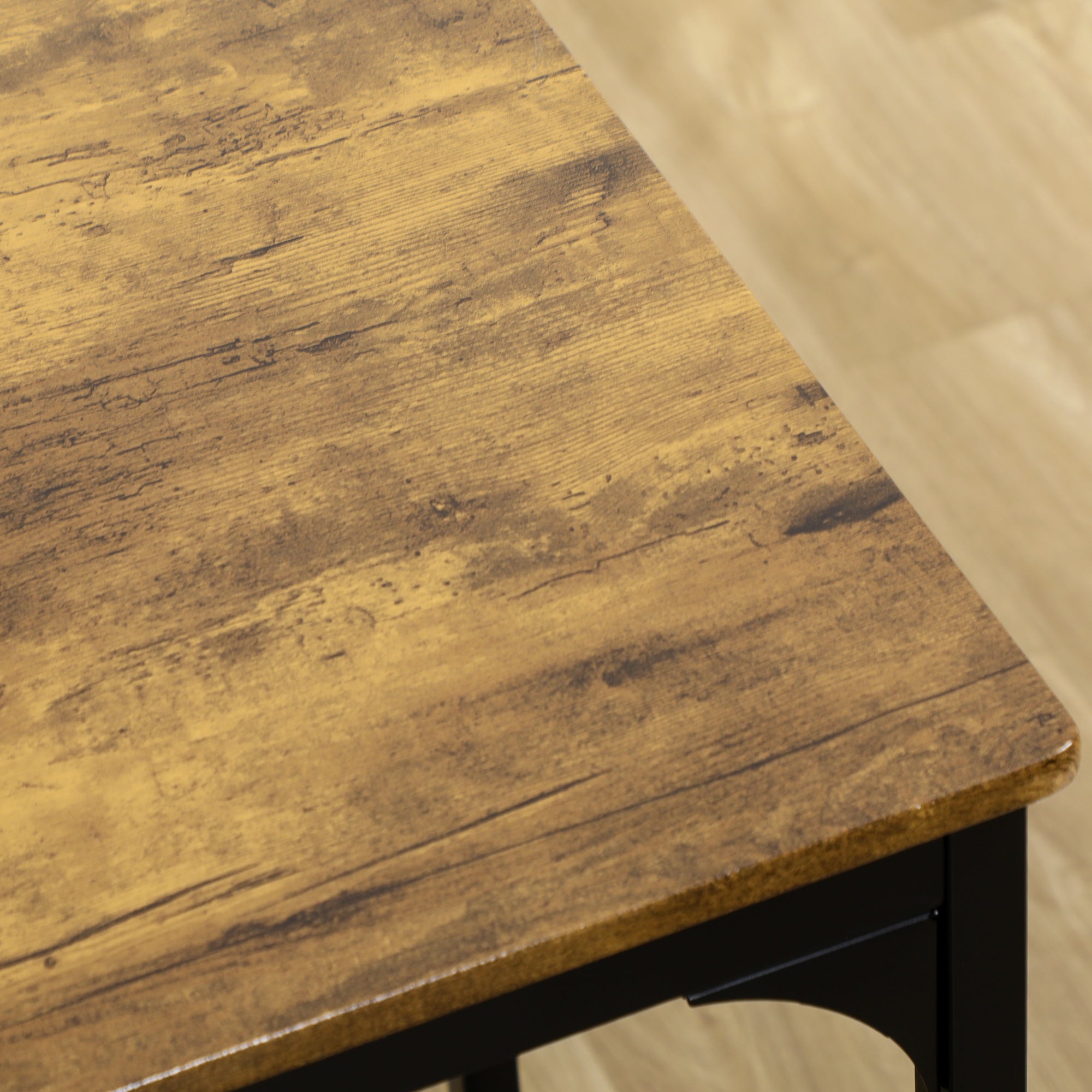 5-Piece Bar Table Set, 4 Bar Stools Industrial Design Rustic Brown Metal