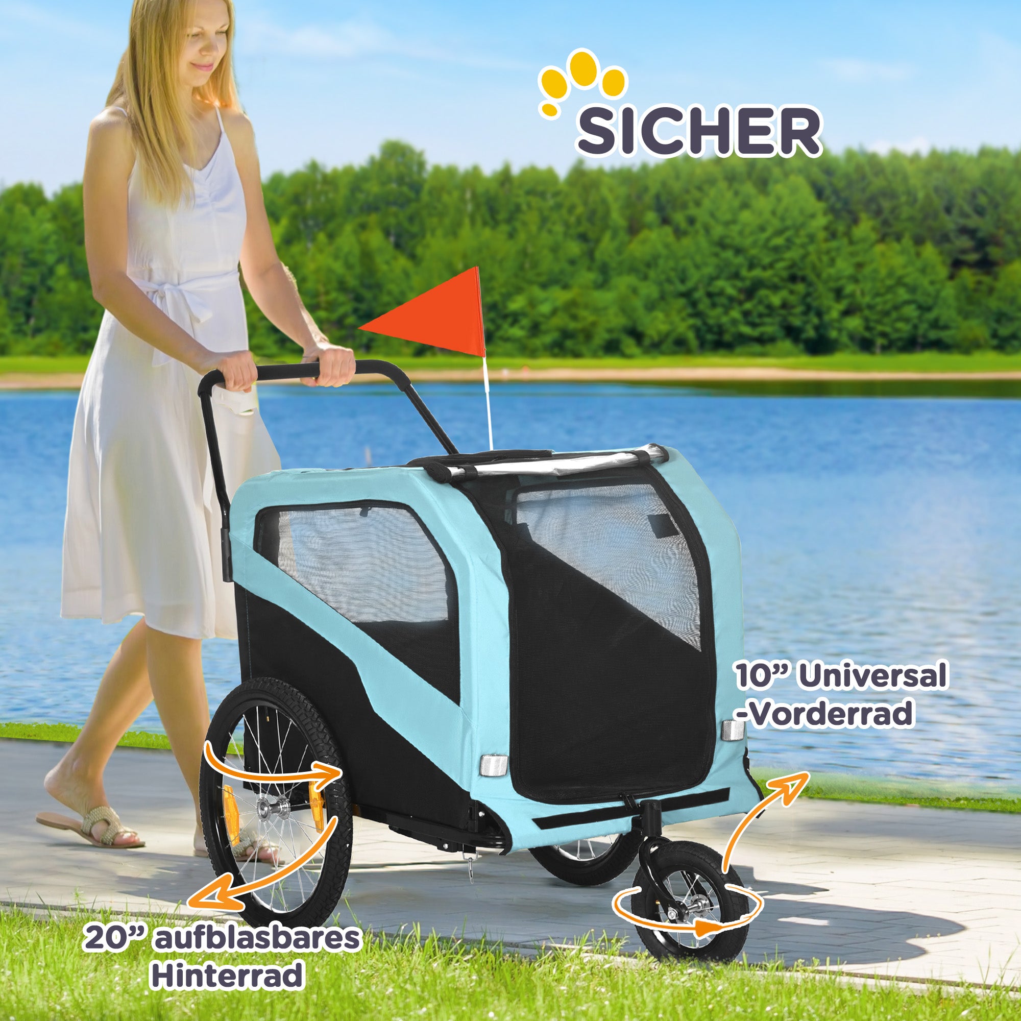 2-in-1 Dog Trailer & Stroller, Bicycle Attachment, max. 30 kg, Oxford Fabric, Blue