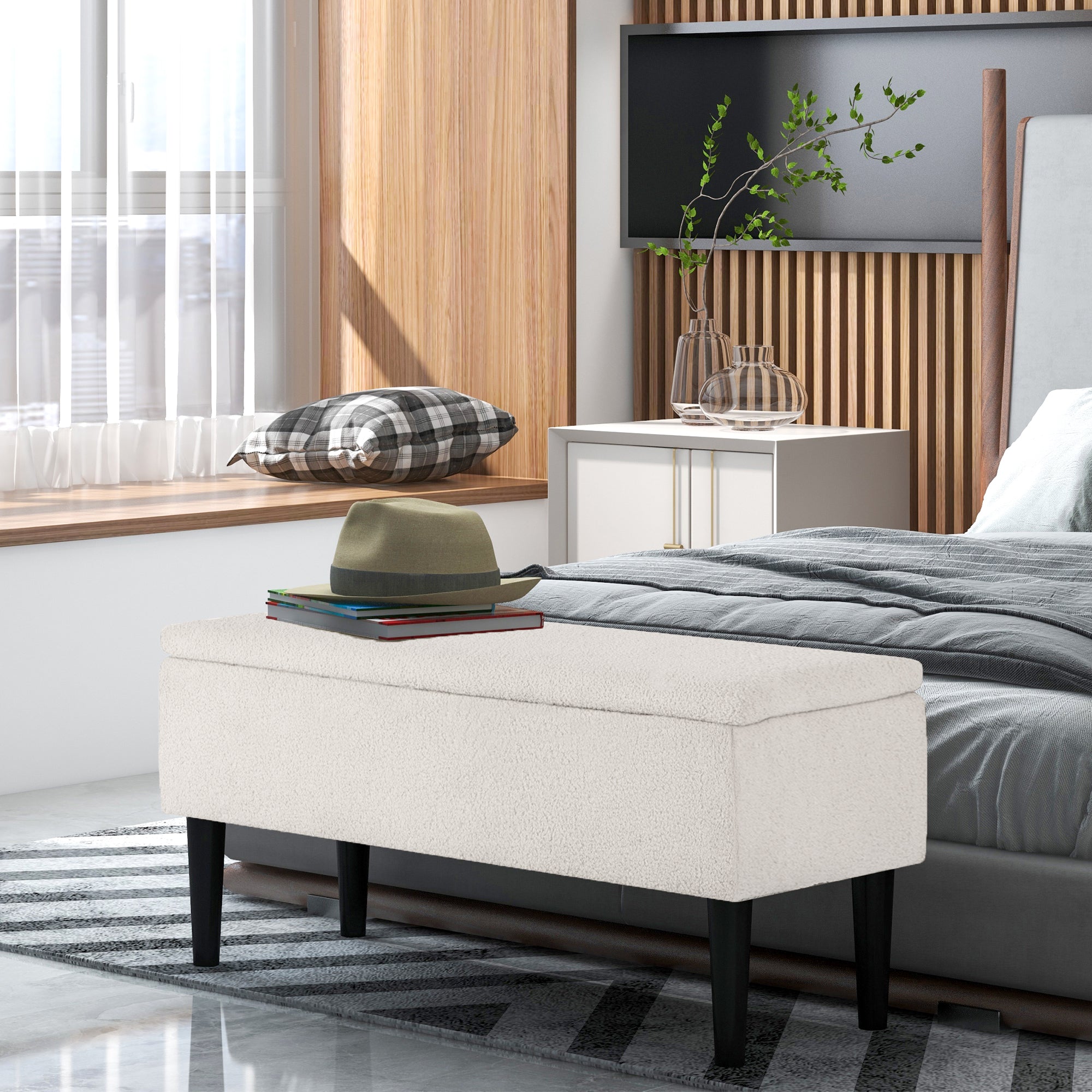 Storage Bench, Upholstered with Hinged Lid, 95x38x45cm, Velvet Look