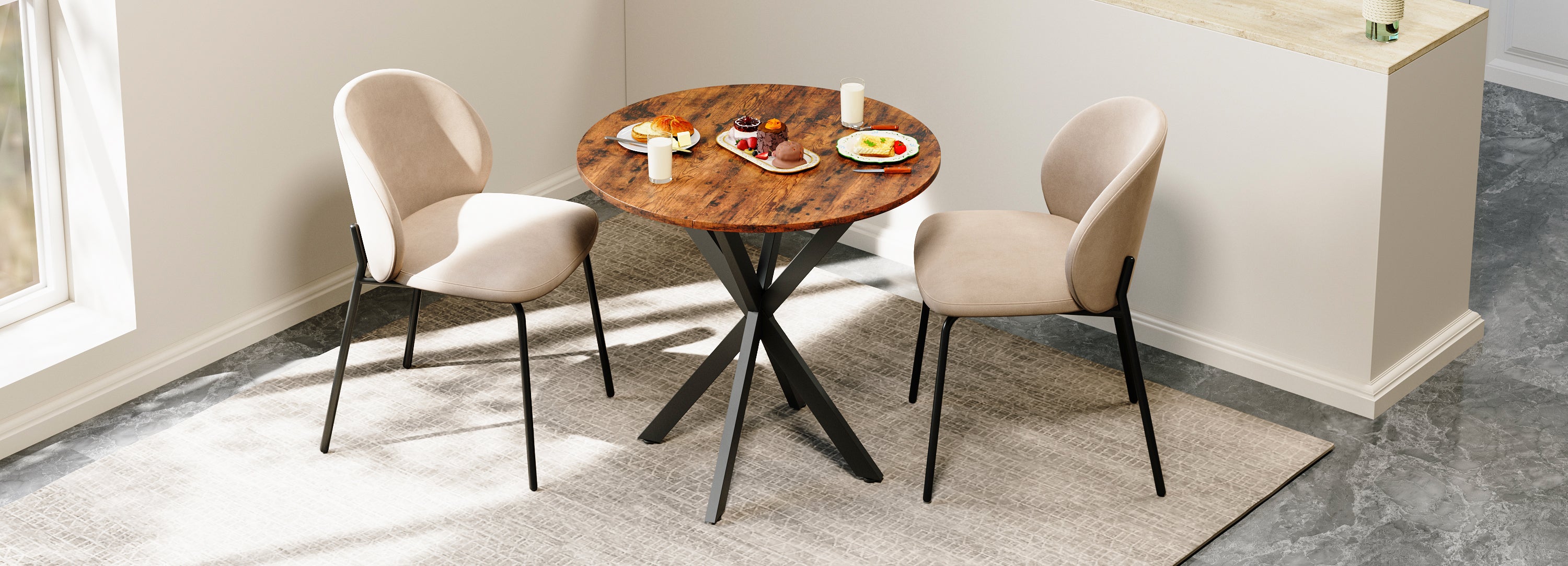 Round Dining Table Ø80 cm Industrial X-legs Vintage Brown-Black