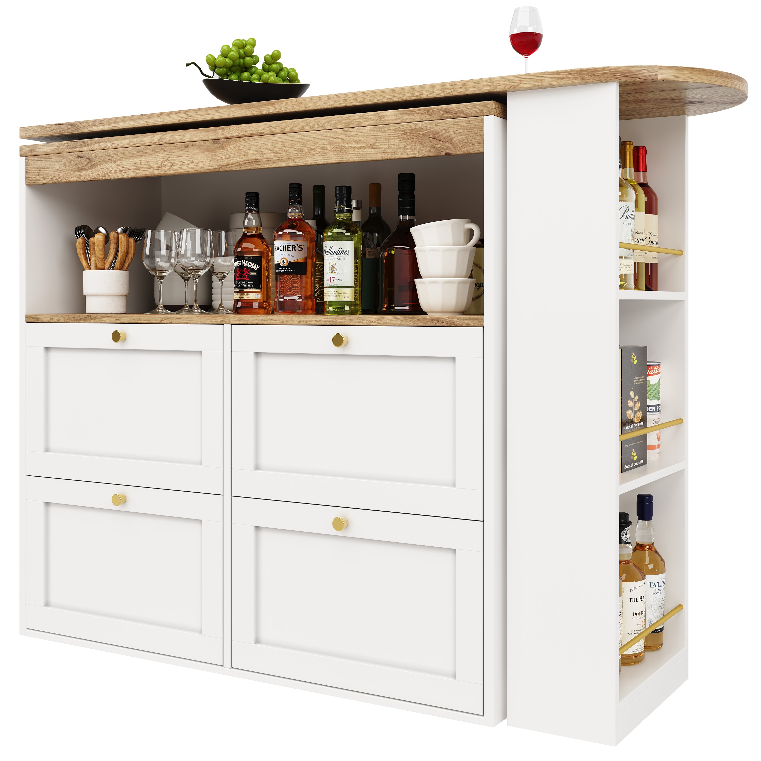 Rotating Standing Table 360° with 4 Drawers & Open Shelves - White