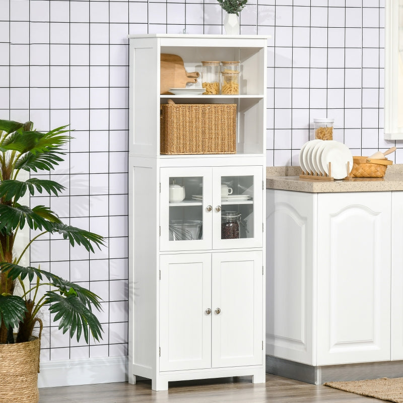 Freestanding Kitchen Cupboard 4-Door Storage Cabinet Adjustable Shelf Glass Doors White Engineered Wood