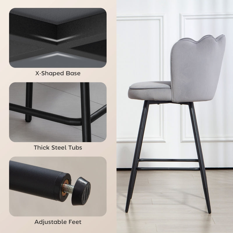 Lotus Bar Stools, Set of Two, Velvet-Feel Grey