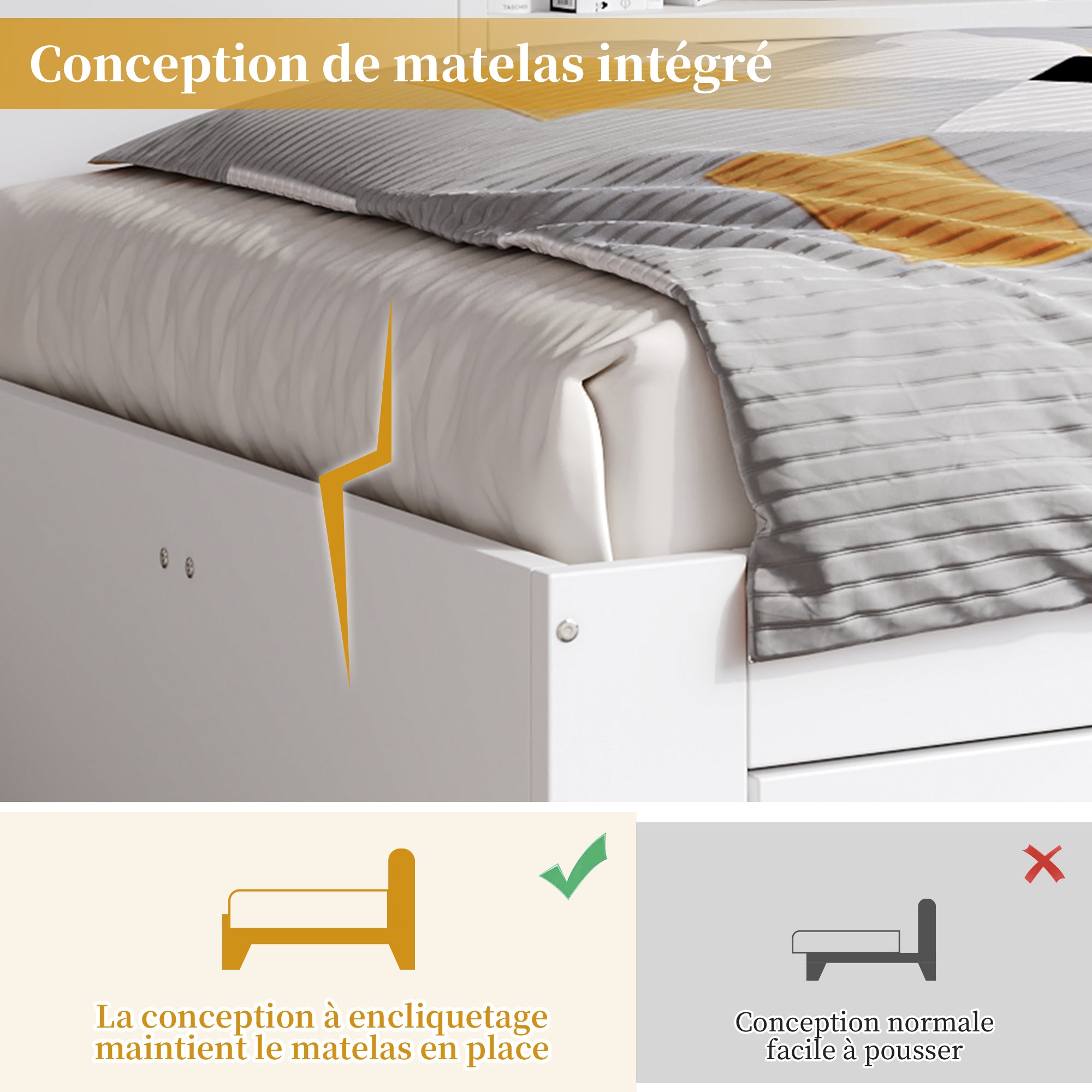 Daybed Single Bed 90x200cm Multifunctional Drawers Bookshelf Storage - White