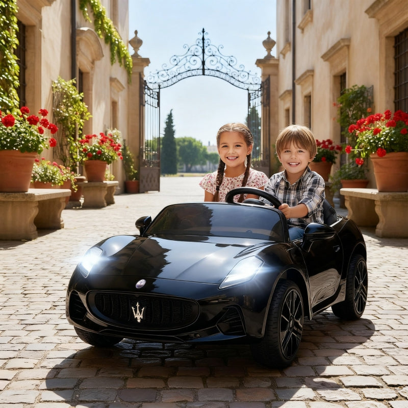 Maserati 2-Seater Electric Car for Children, 12V Battery with Remote Control and LED Lights, Black