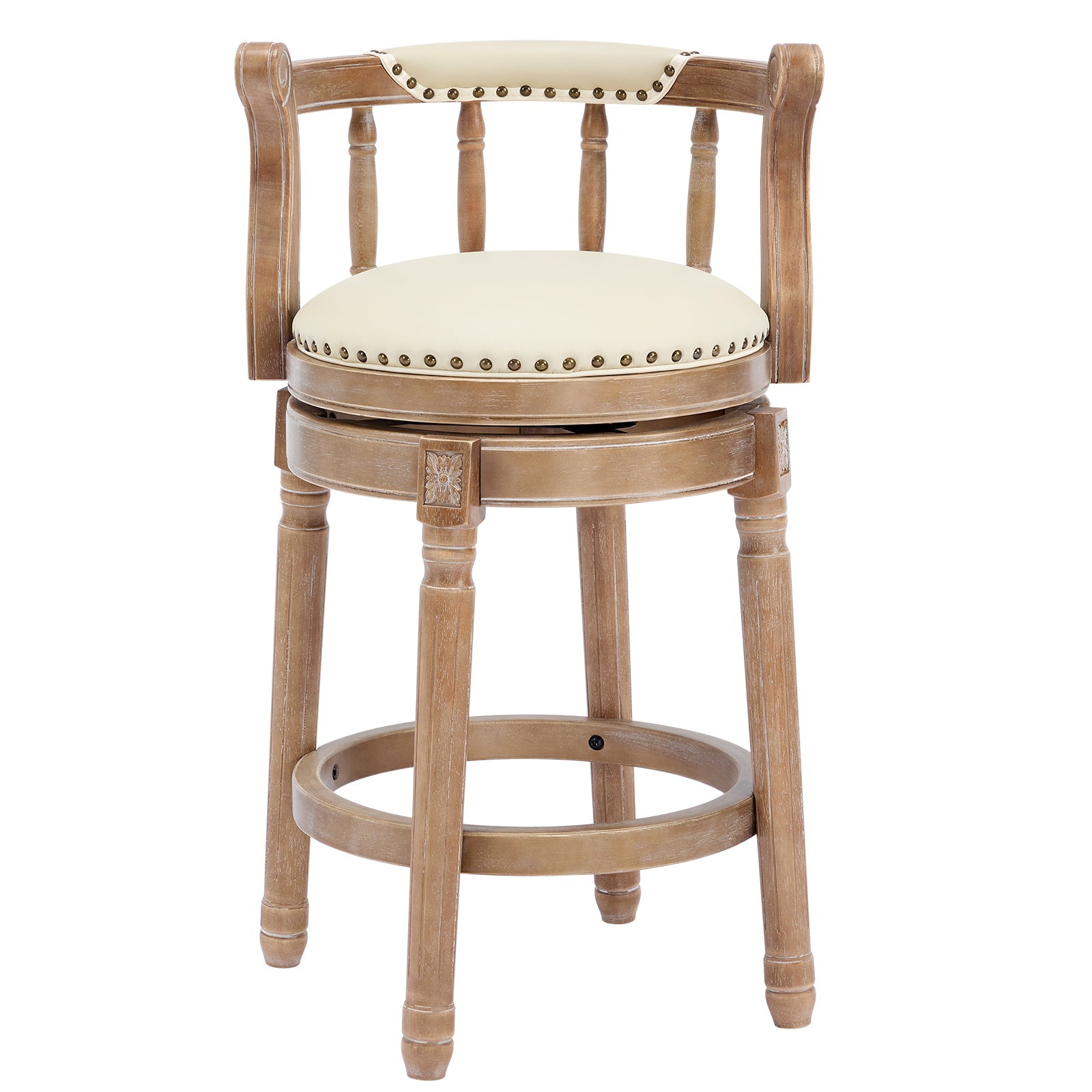 Cow Top Leather Wooden Bar Stools, 360 Degree Swivel with Backs, Bar/Counter Height Leather/Wood