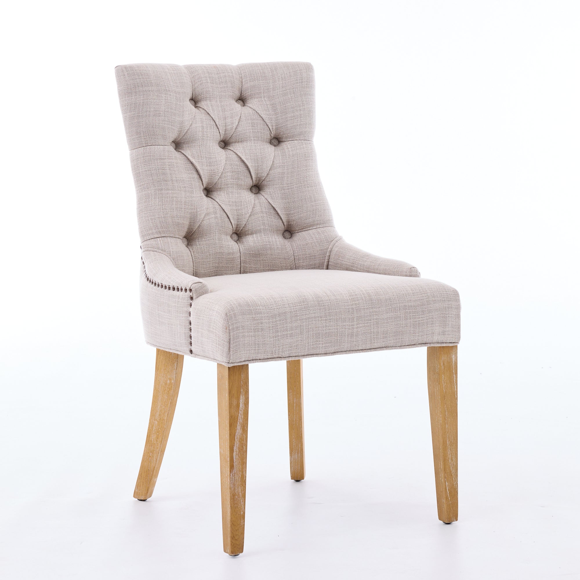 Dining Armchair, Assembleable Upholstered Chair with KD Legs & Studs, Fabric, Set of 2