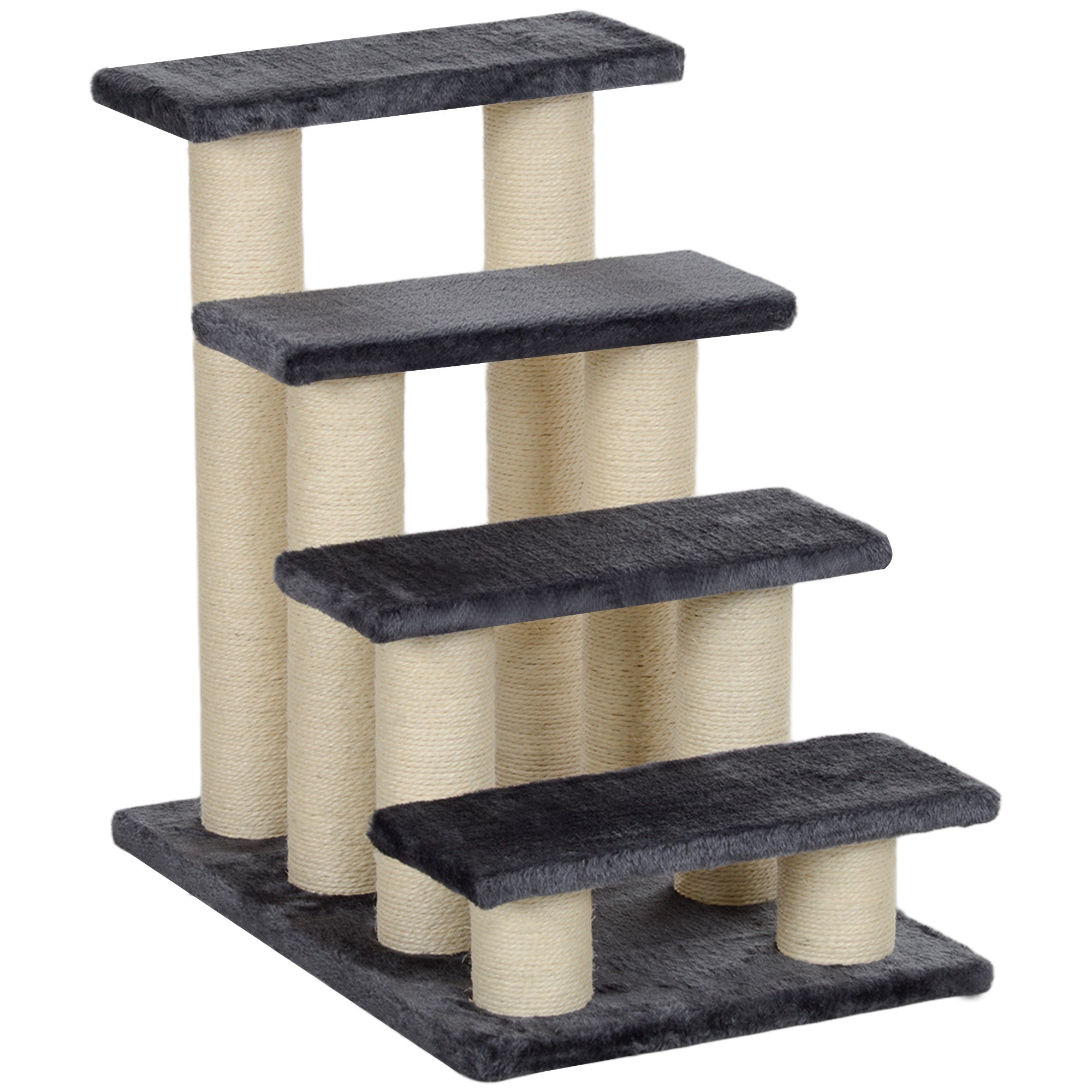 Pet Stairs 4-Step Dog & Kitten, Soft Plush, Grey