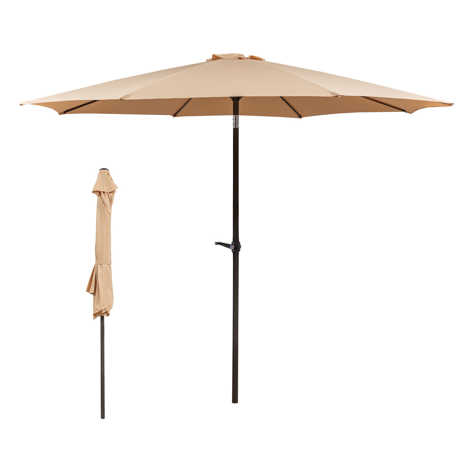 Garden Parasol 300x245cm Double Crank 8-Ribs Waterproof Fabric Khaki