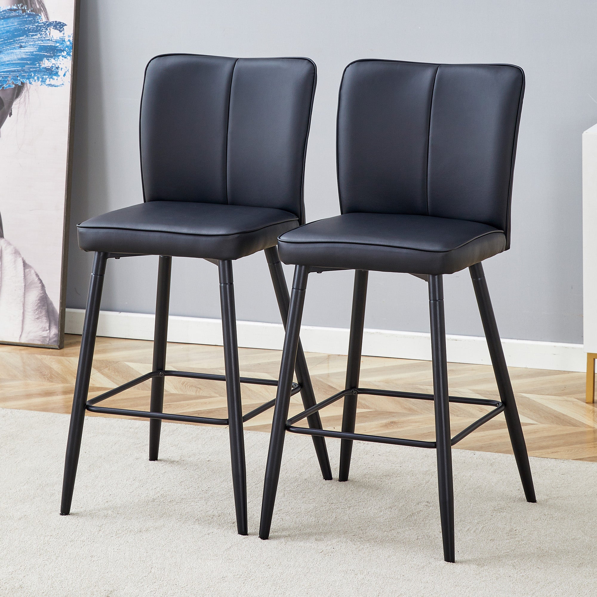 Bar Stools, 101 cm High, 2-Piece Set with Ergonomic Backrest, Comfortable & Stylish, Black PU