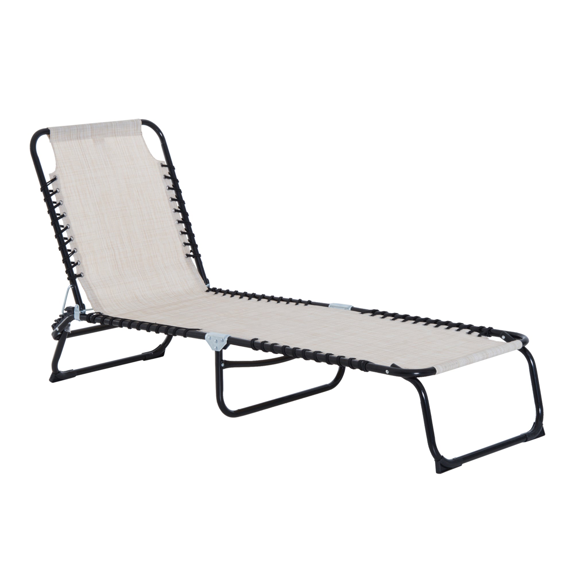 Foldable Sun Lounger 4-Position Adjustable Backrest Steel Mesh Fabric, Beige