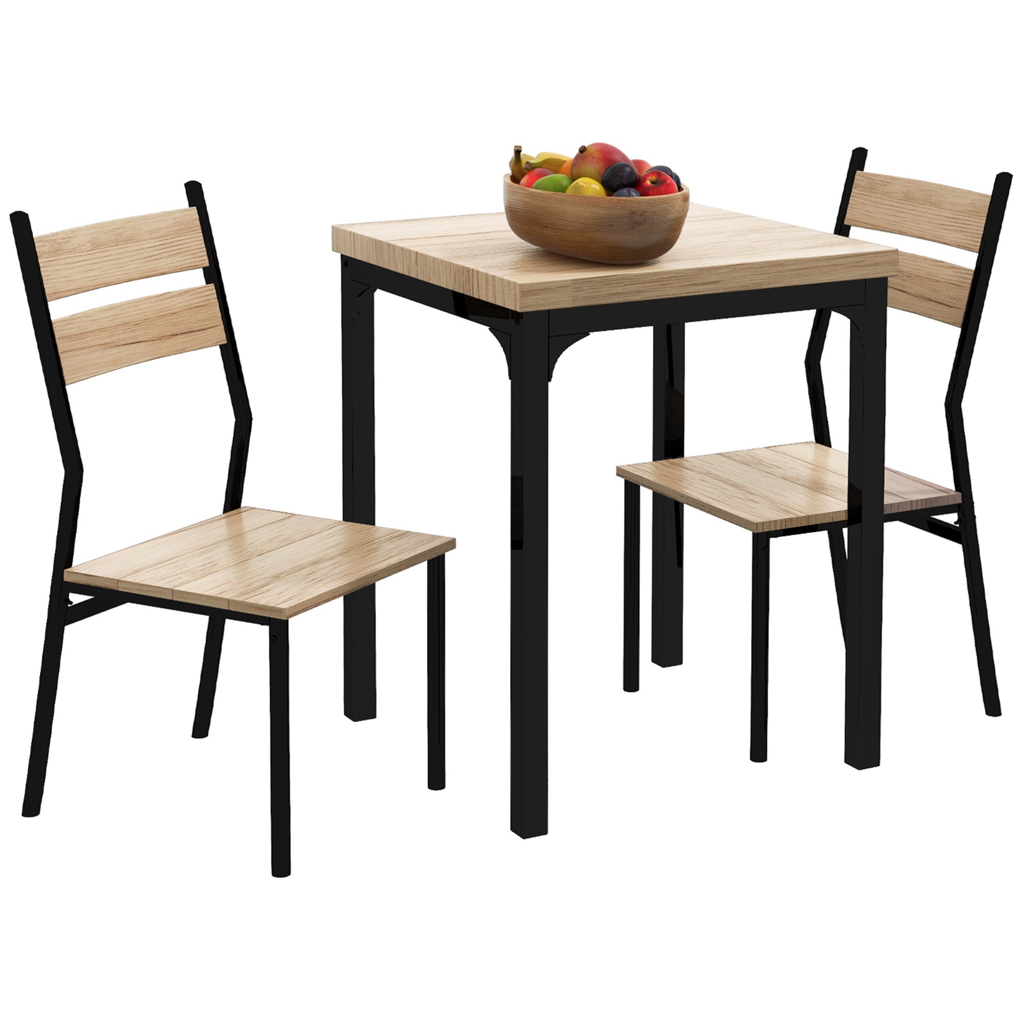 Dining Table Set, 3-Piece 1 Table 2 Chairs, Natural Wood Grain/Black