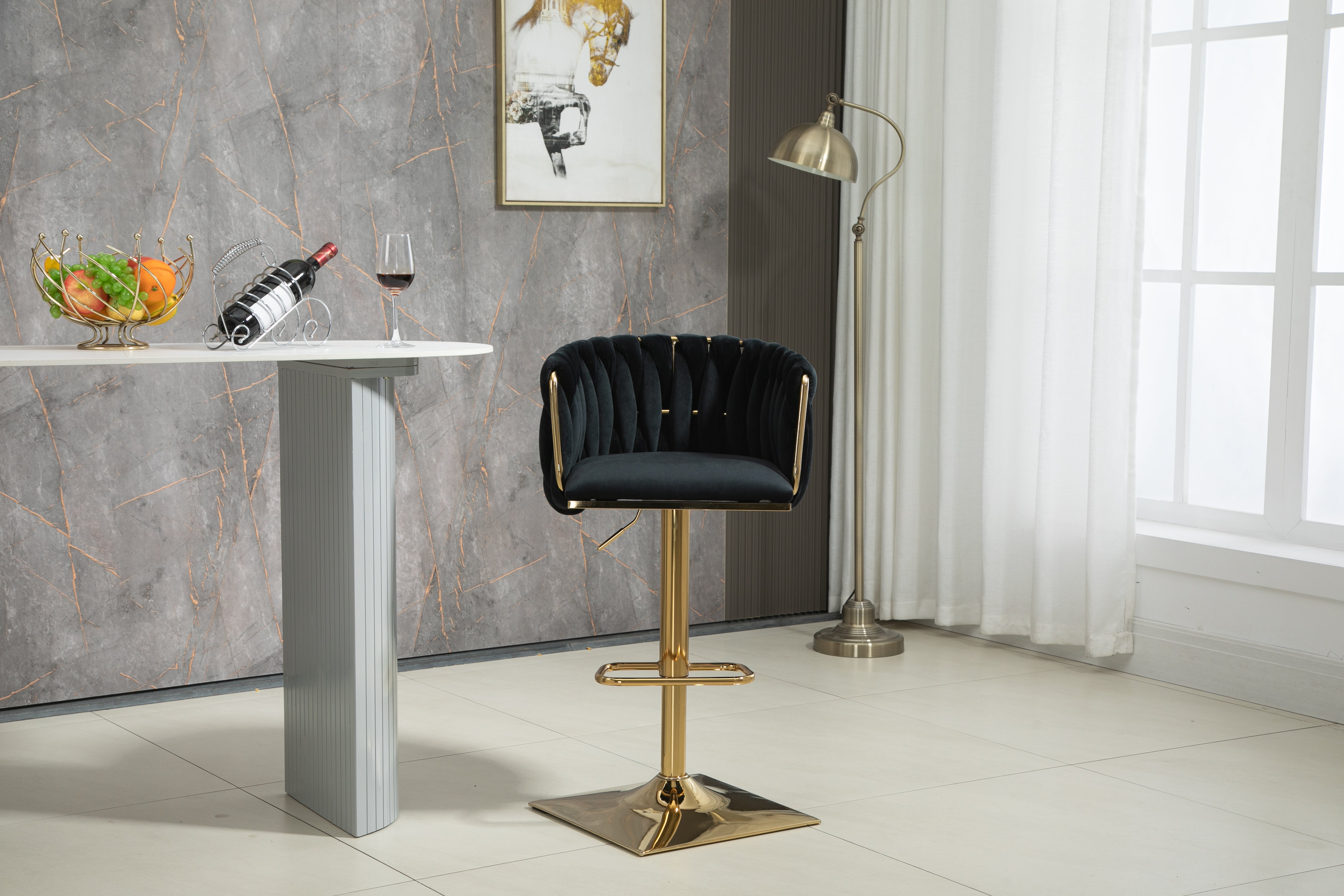 Vintage Bar Stool with Backrest and Footrest, Counter Height Dining Chair