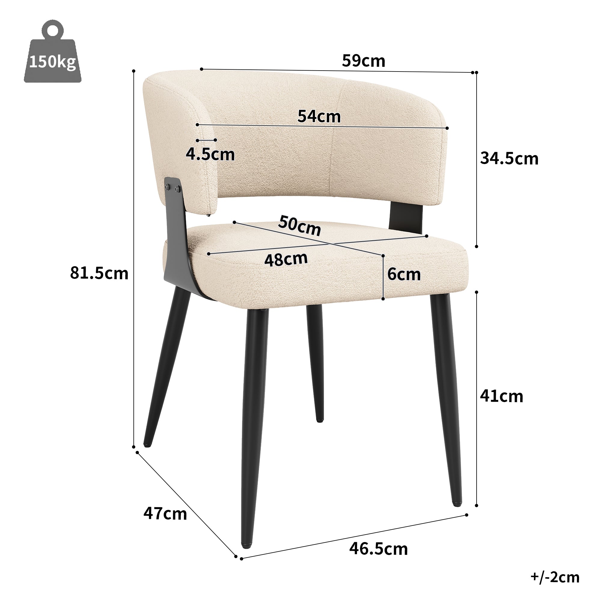 Ergonomic Dining Chair Set of 2 with Curved Backrest, Beige/Grey Flannel