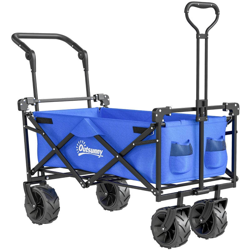 Folding Trolley Cart 4-Wheel Push Pull with Overhead Canopy, Blue