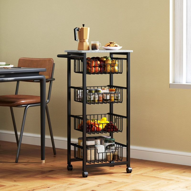Kitchen Trolley 4-Tier Rolling with 4 Steel Baskets