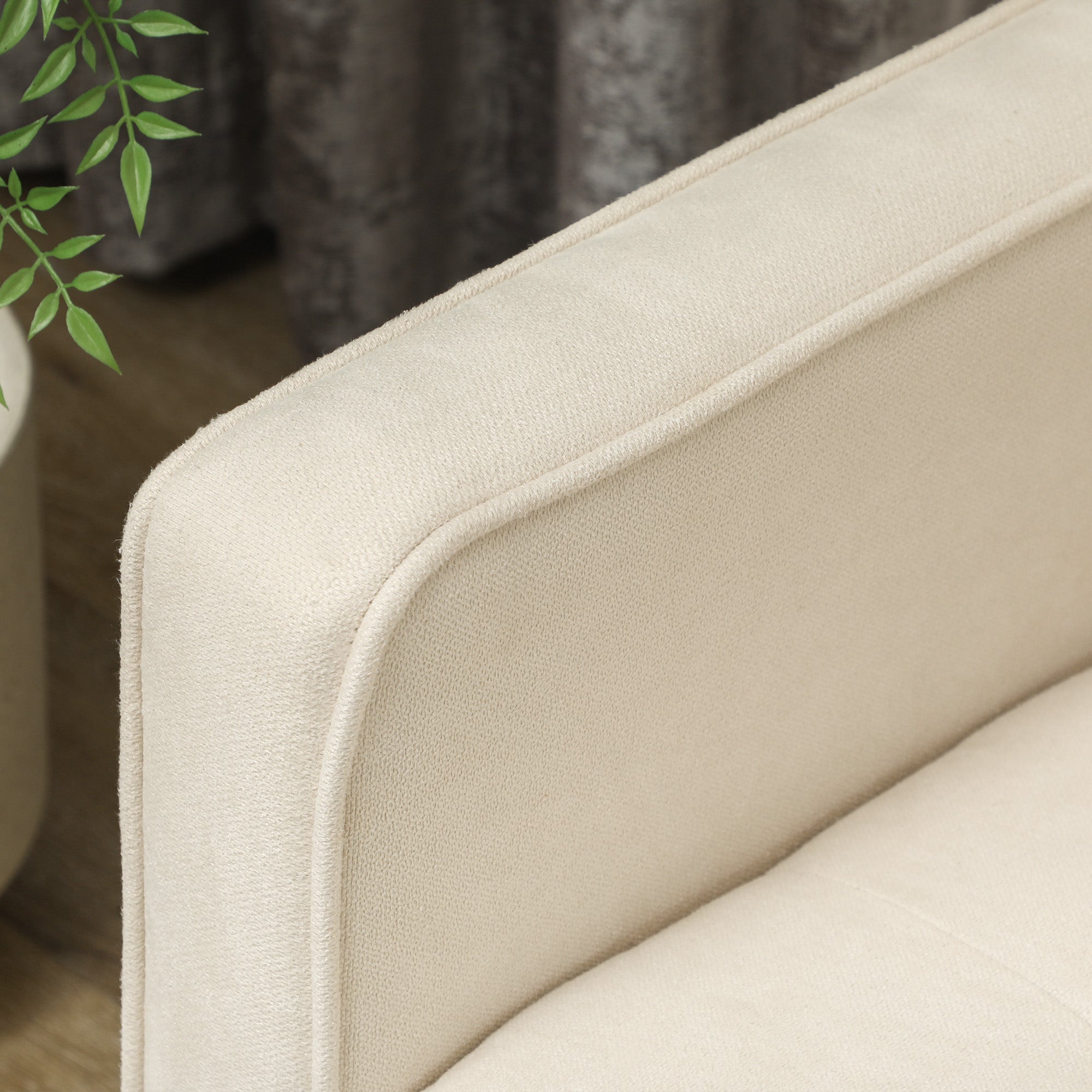 3-seater Sofa, Storage, Wooden Legs, Velvet, Cream White