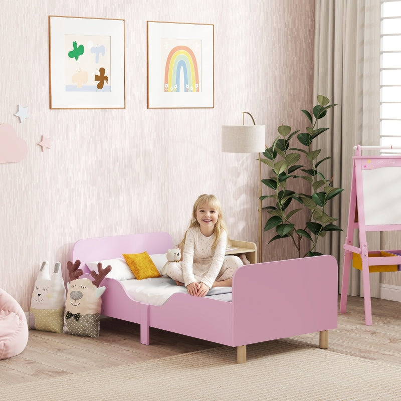 Children's Bed Frame, Single with Safety Rail, MDF Pink