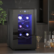 Mini Table Top Wine Fridge, 8 Bottle 17L, 8-18℃ Quiet, Glass Door LED Light Digital Touch Screen