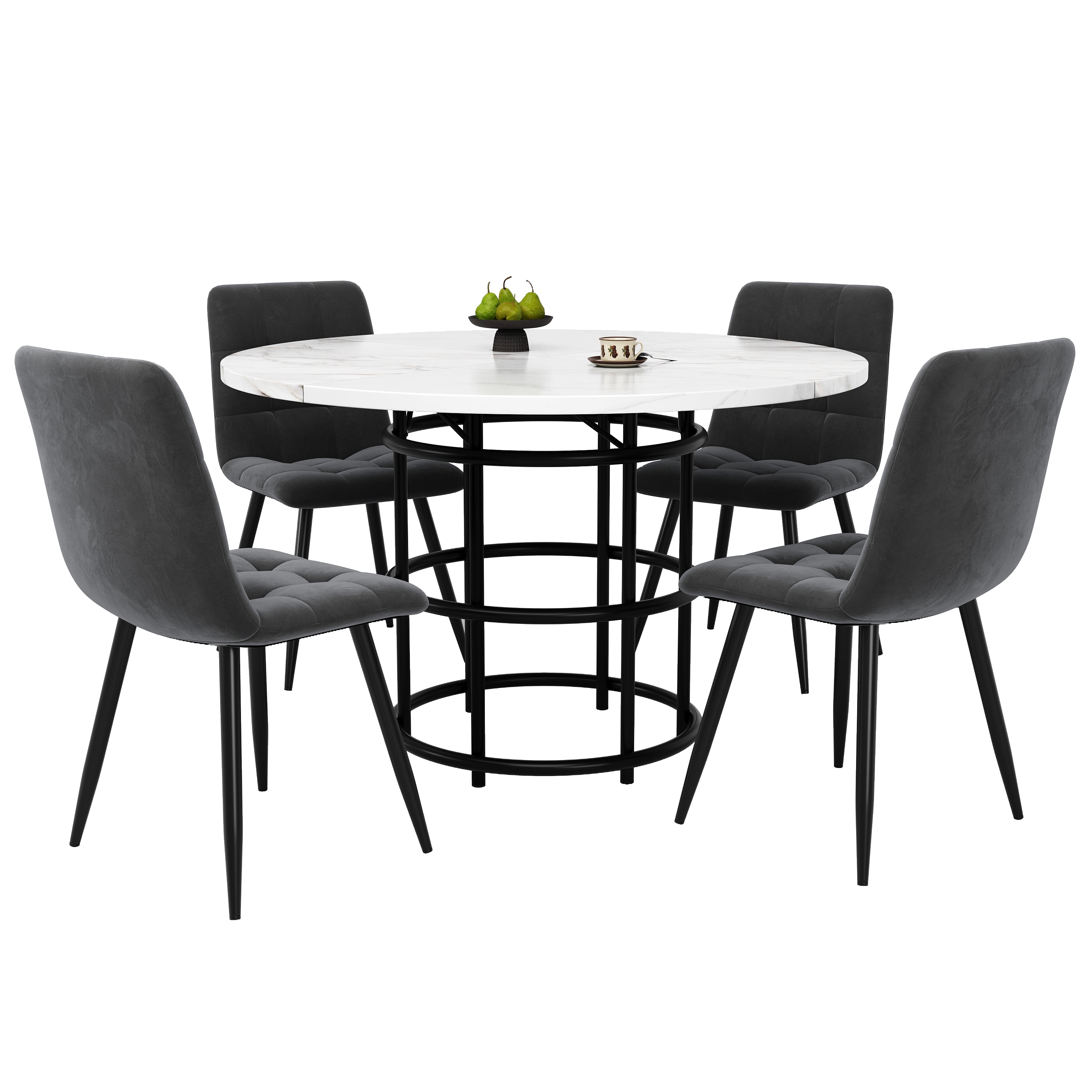 Dining Table Set 5-Piece Round 100cm White MDF/Grey Velvet